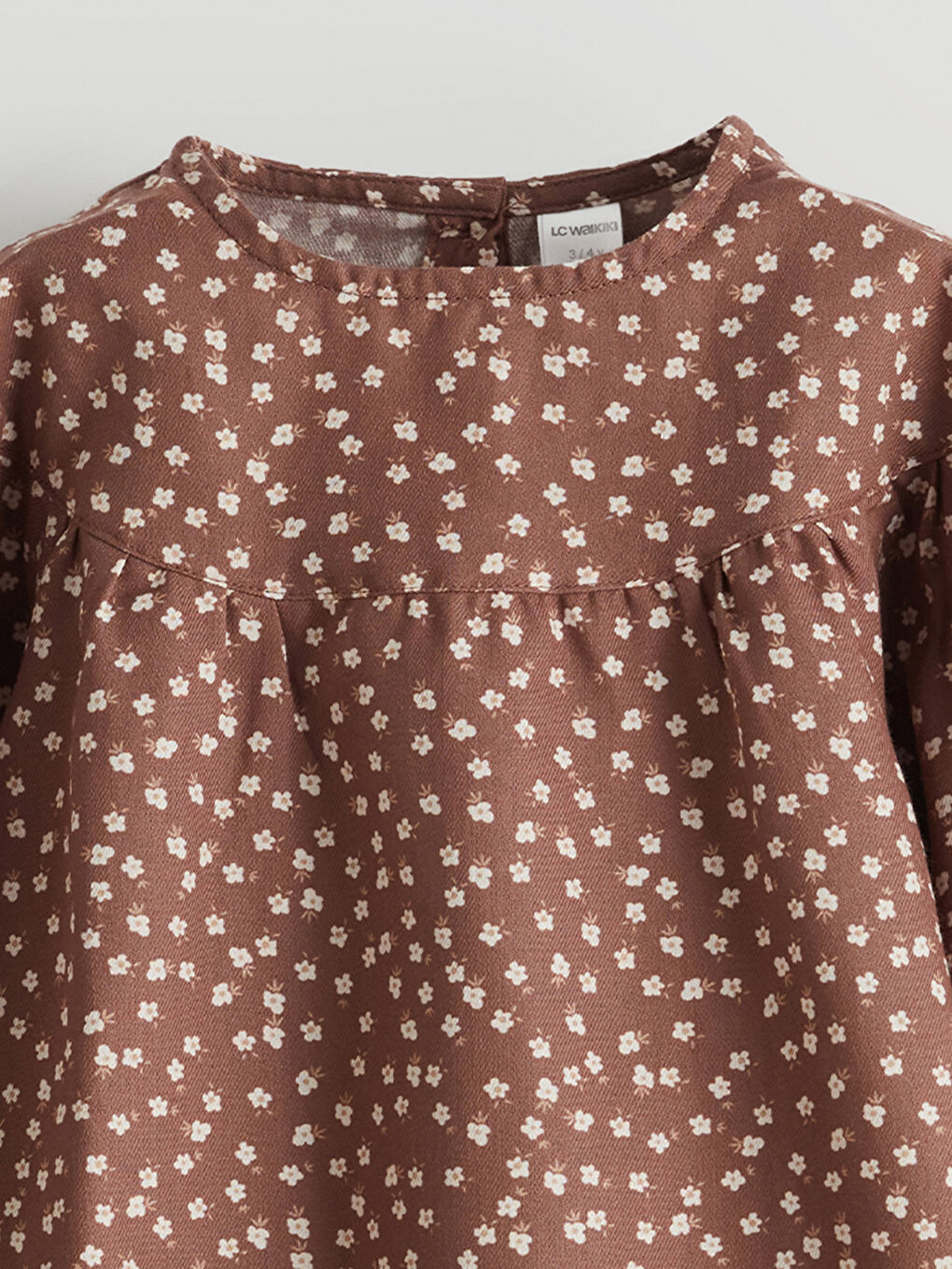 Kahverengi Gabardin Çiçekli Kız Çocuk Bluz-2