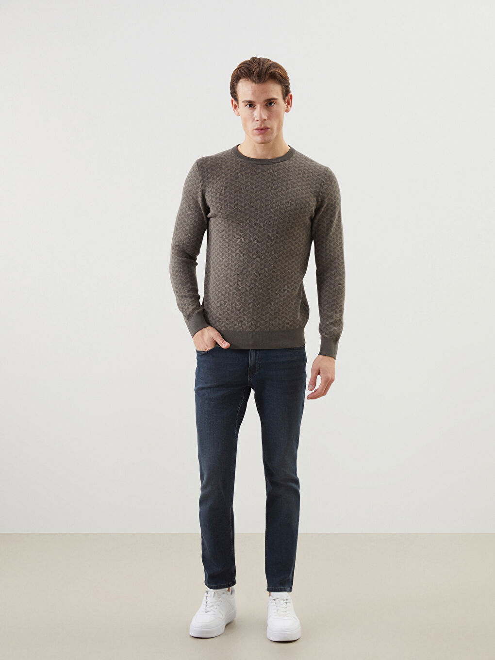 Haki Bisiklet Yaka Erkek Triko Kazak-1