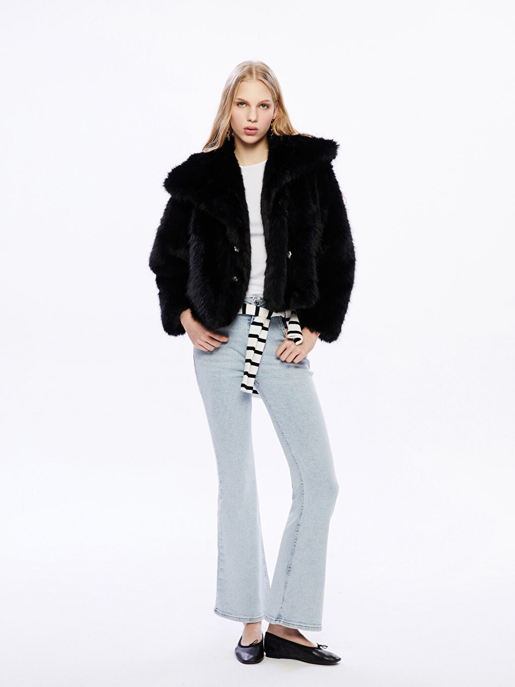 Siyah Ceket Yaka Kadın Kürk Mont-1