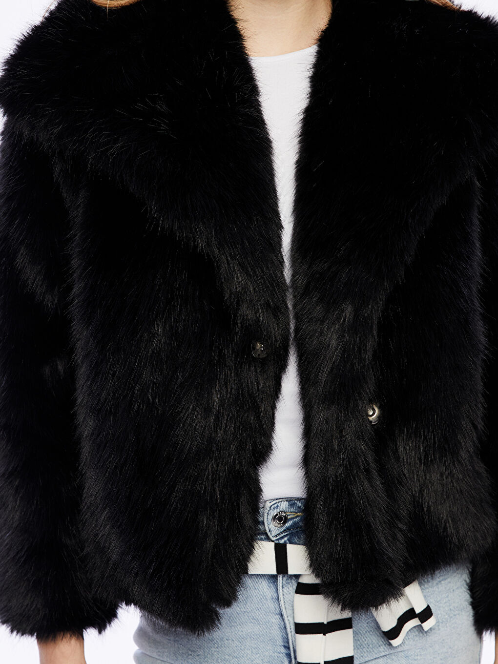 Siyah Ceket Yaka Kadın Kürk Mont-2