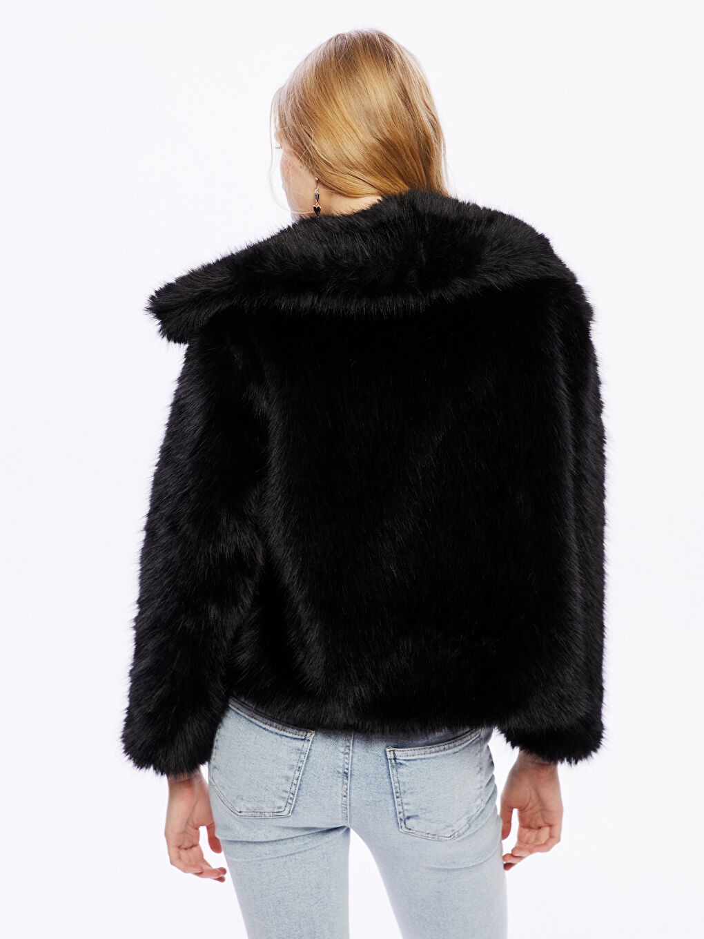 Siyah Ceket Yaka Kadın Kürk Mont-3