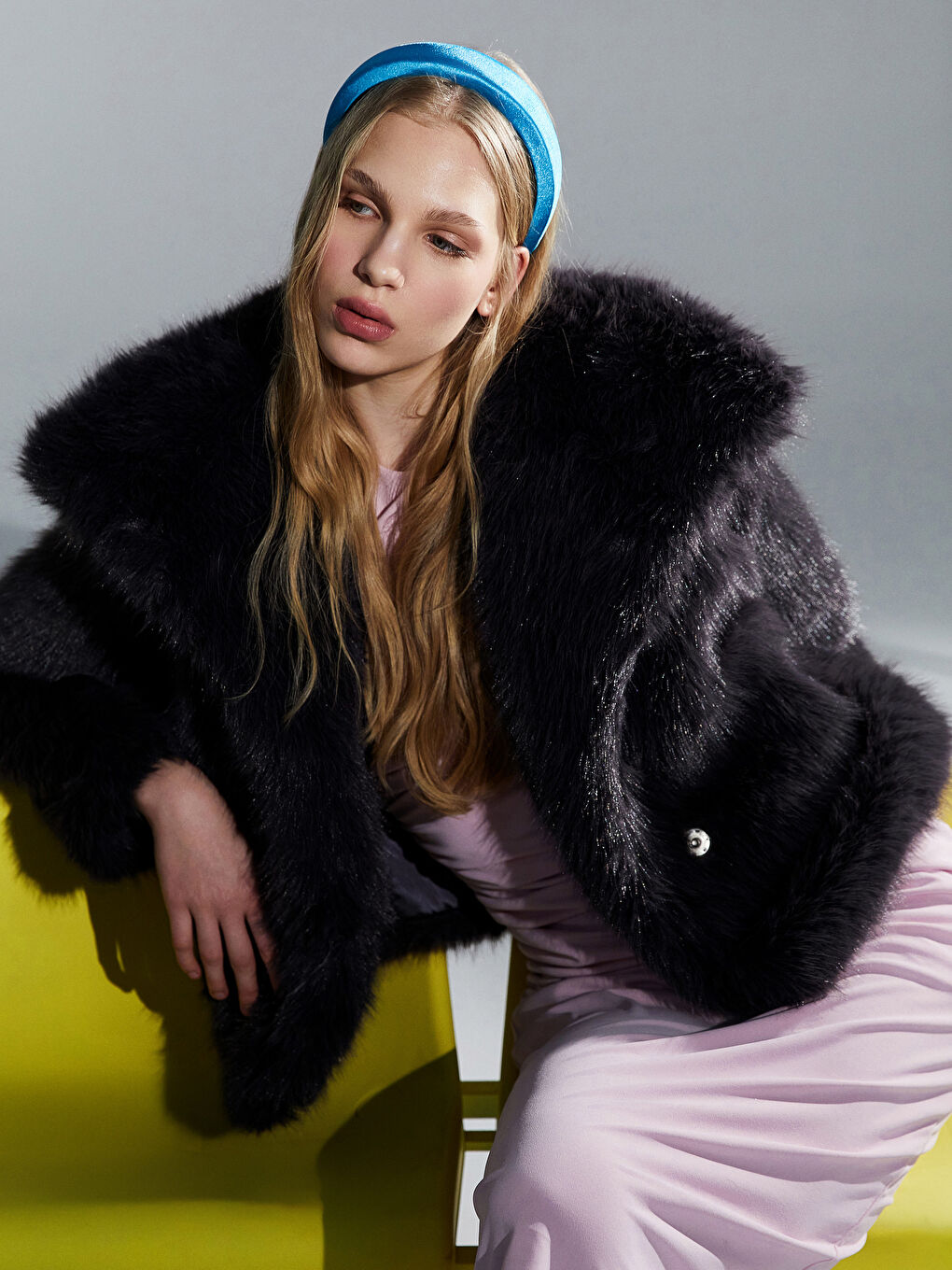 Antrasit Ceket Yaka Kadın Kürk Mont