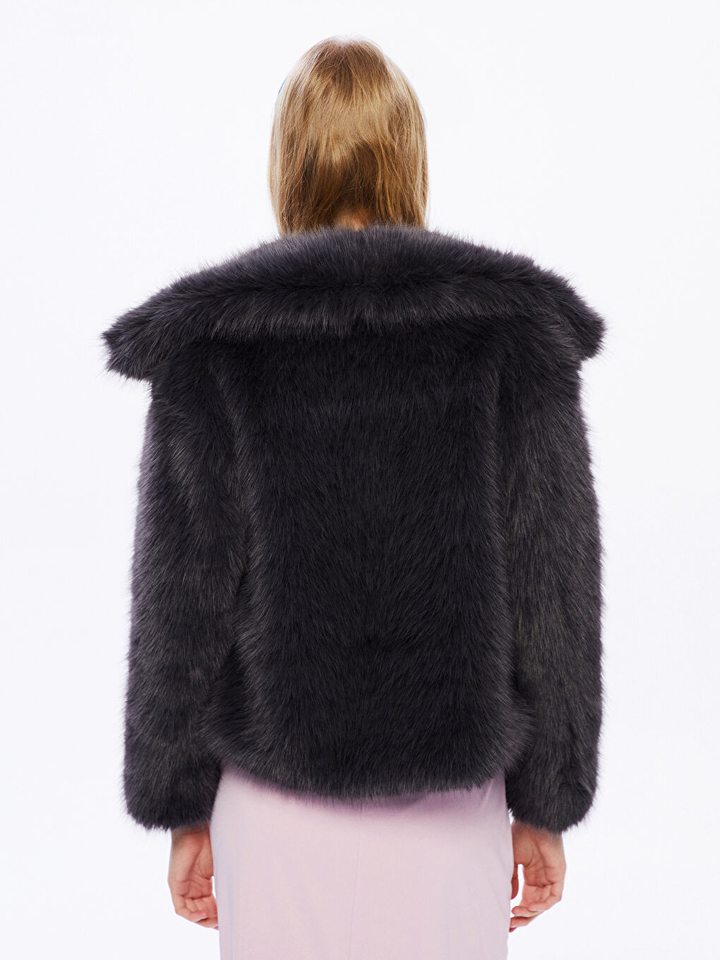 Antrasit Ceket Yaka Kadın Kürk Mont-3