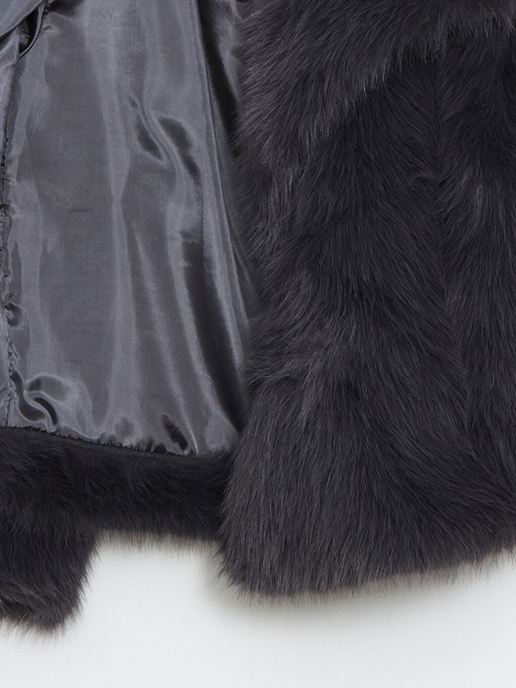 Antrasit Ceket Yaka Kadın Kürk Mont-5