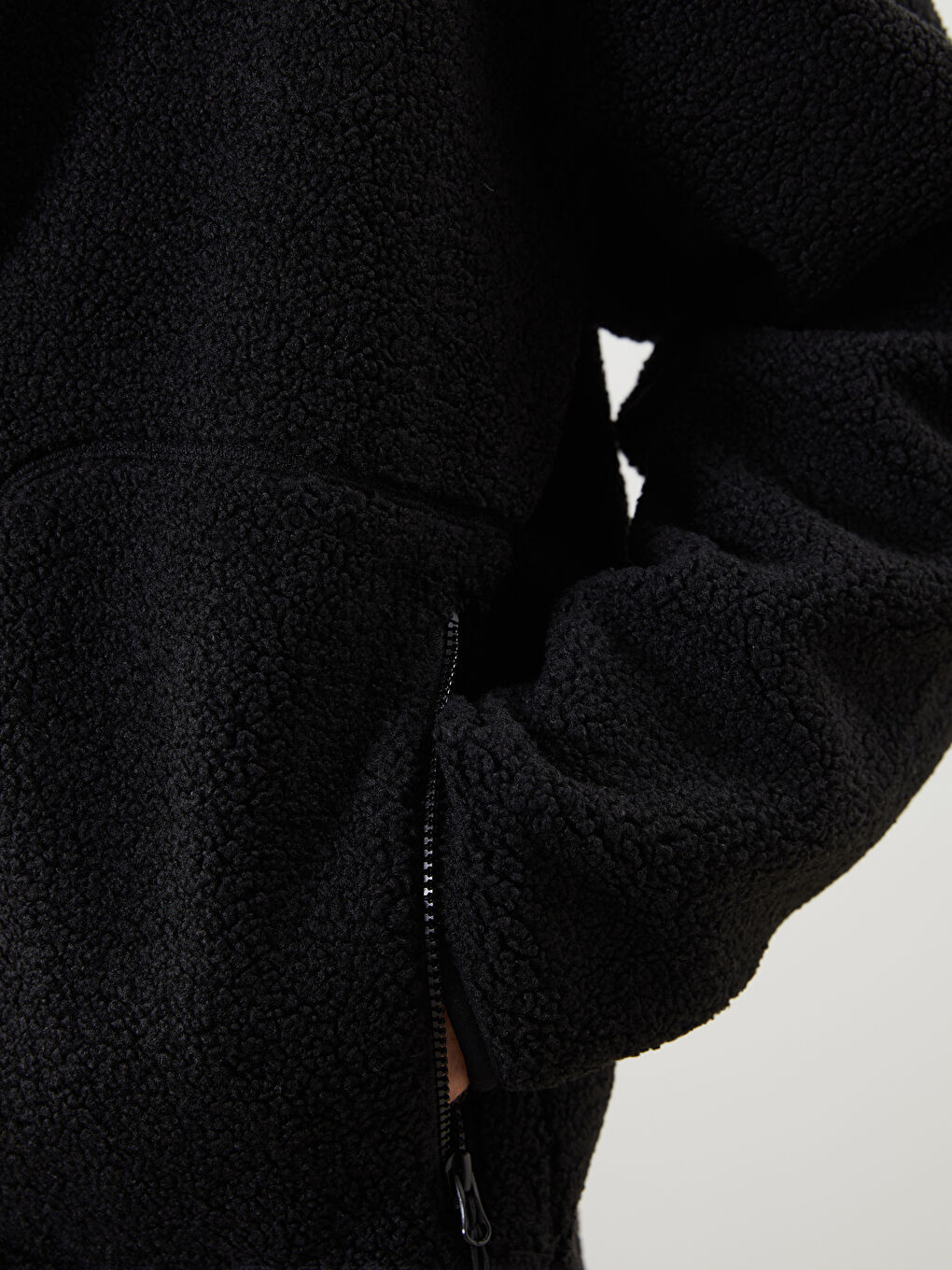 Siyah Dik Yaka Uzun Kollu Pelüş Erkek Fermuarlı Sweatshirt-2