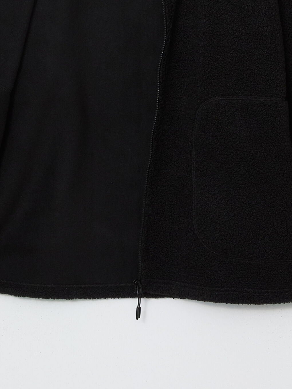 Siyah Dik Yaka Uzun Kollu Pelüş Erkek Fermuarlı Sweatshirt-5