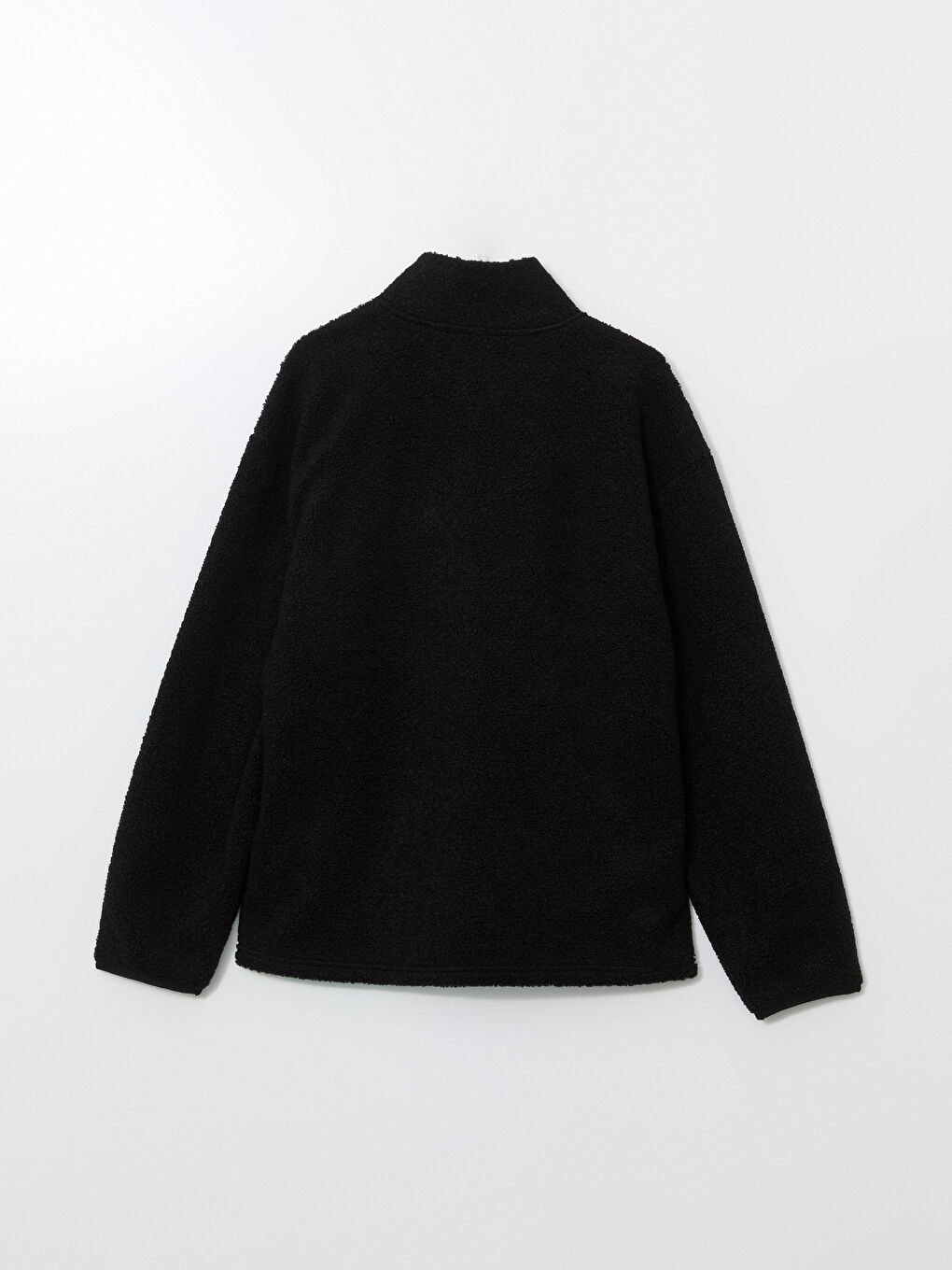 Siyah Dik Yaka Uzun Kollu Pelüş Erkek Fermuarlı Sweatshirt-6