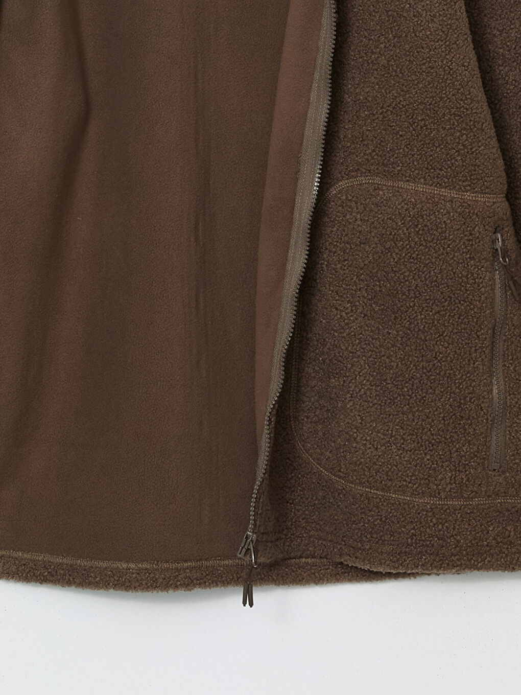 Kahverengi Dik Yaka Uzun Kollu Pelüş Erkek Fermuarlı Sweatshirt-5