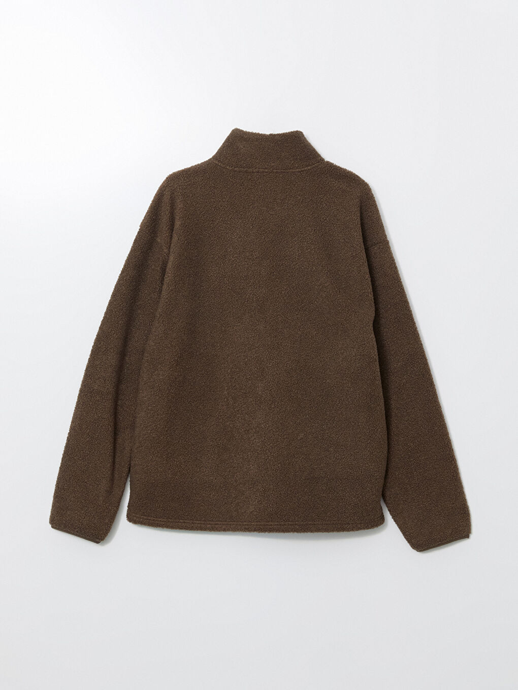 Kahverengi Dik Yaka Uzun Kollu Pelüş Erkek Fermuarlı Sweatshirt-6