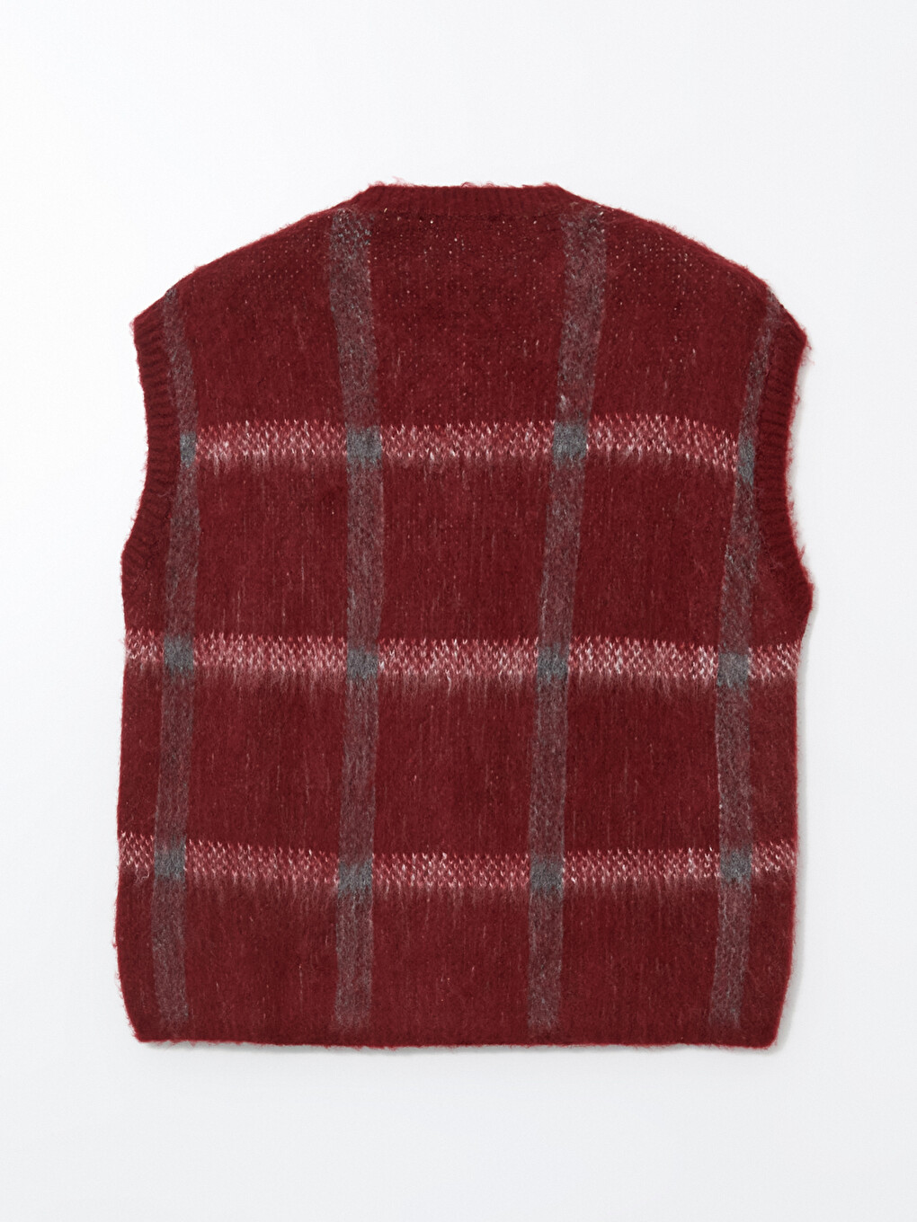 Bordo Bisiklet Yaka Desenli Kadın Triko Yelek-5