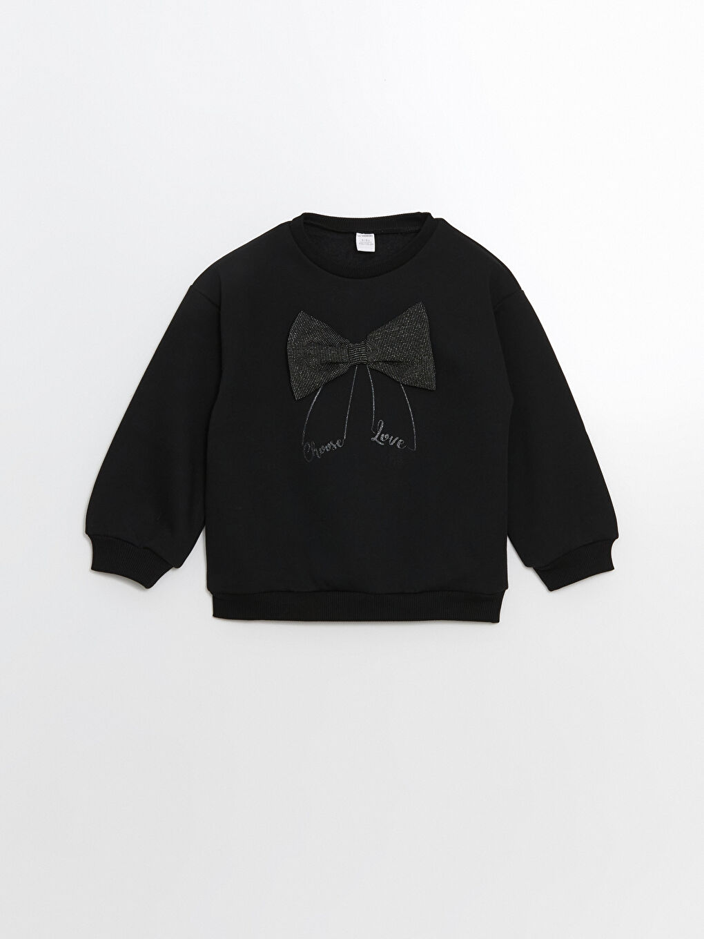 Siyah Kurdele Detaylı Kız Çocuk Kalın Sweatshirt