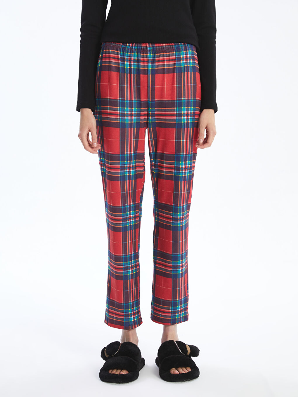 Elasticated Waist Plaid Women's Pyjama Bottoms-1