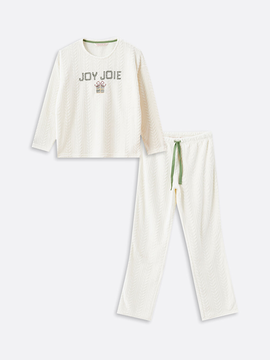 Crew Neck Embroidered Women's Plush Pyjama Set-9