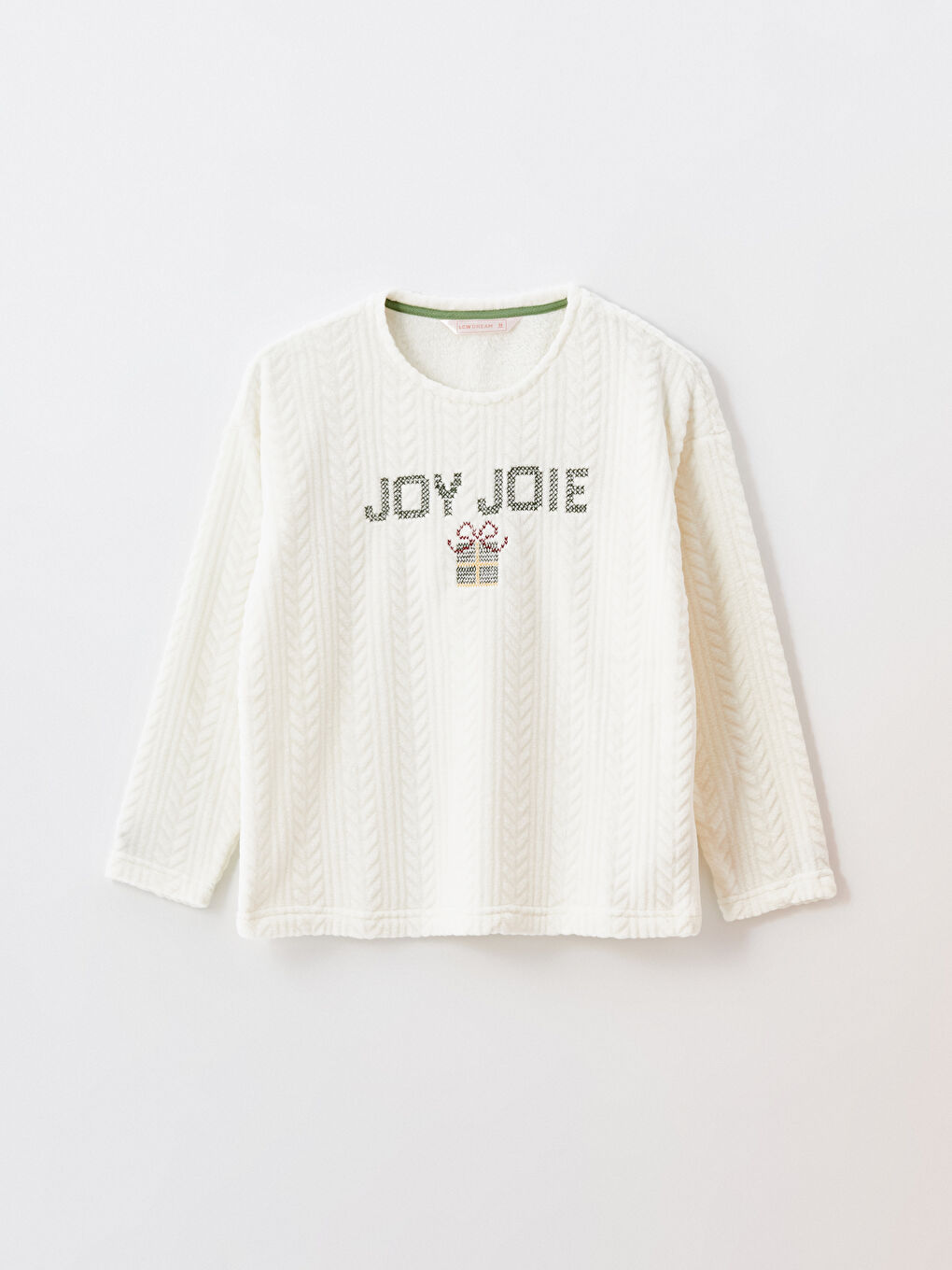 Crew Neck Embroidered Women's Plush Pyjama Set-11