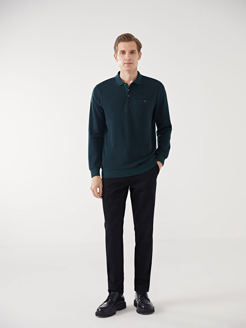 Polo Neck Long Sleeve Men's Sweatshirt-3