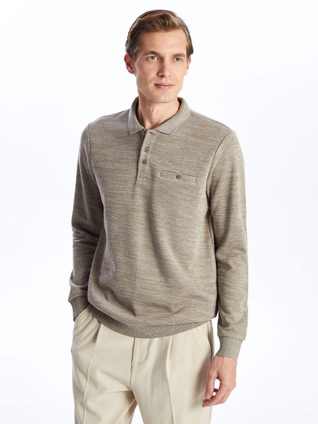 Polo Neck Long Sleeve Men's Sweatshirt