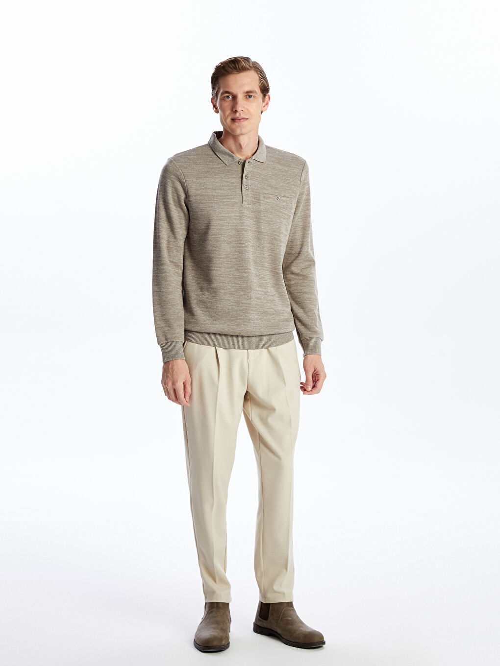 Polo Neck Long Sleeve Men's Sweatshirt-1