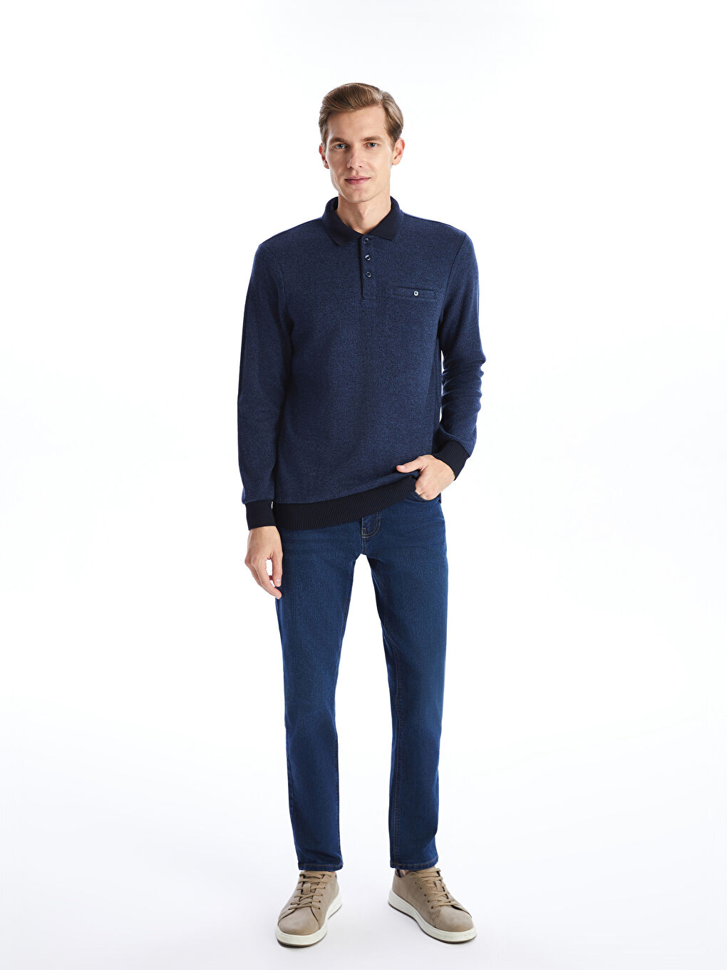 Polo Neck Long Sleeve Men's Sweatshirt-3