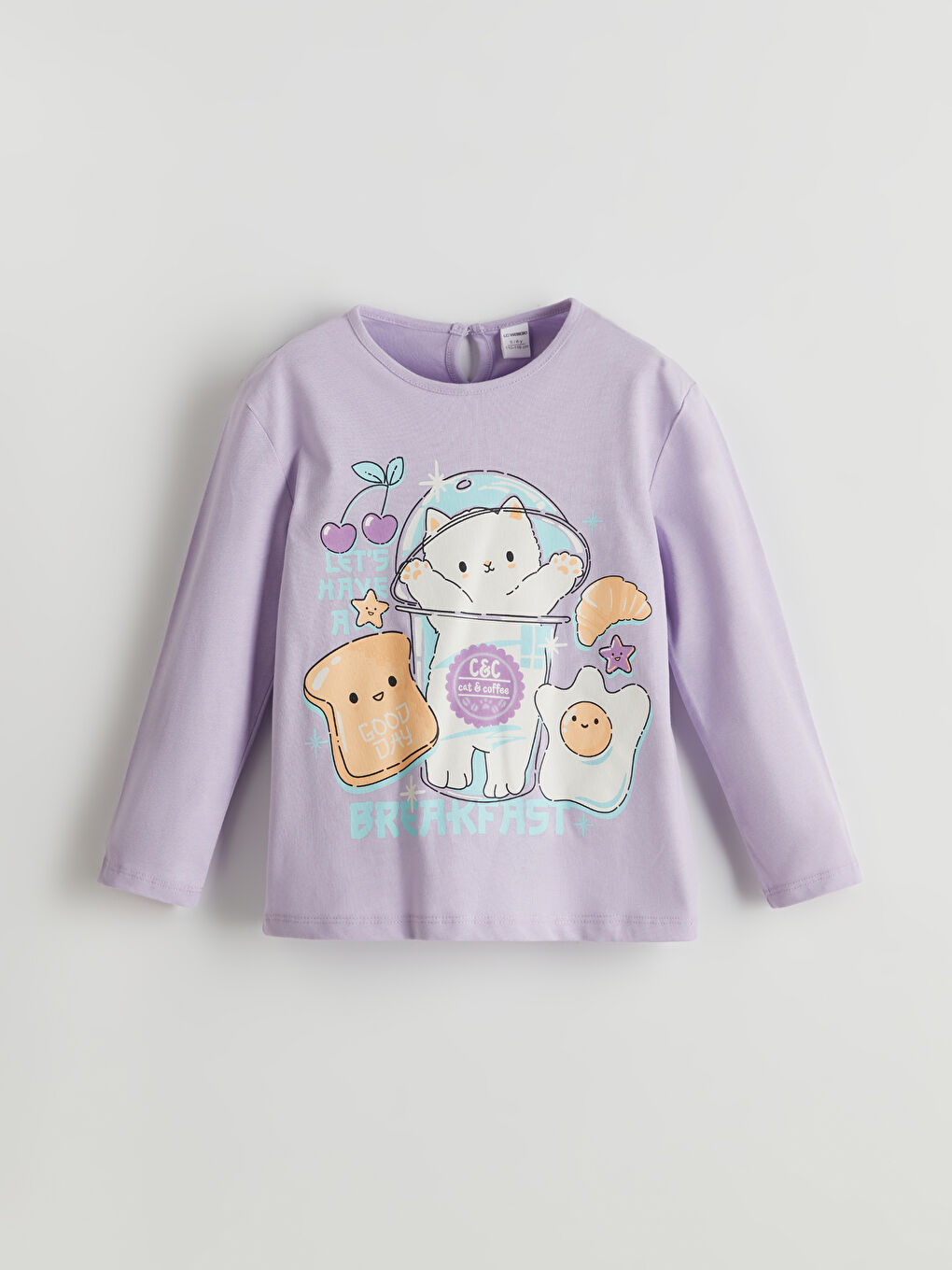 Lila Bisiklet Yaka Baskılı Kız Çocuk Tişört