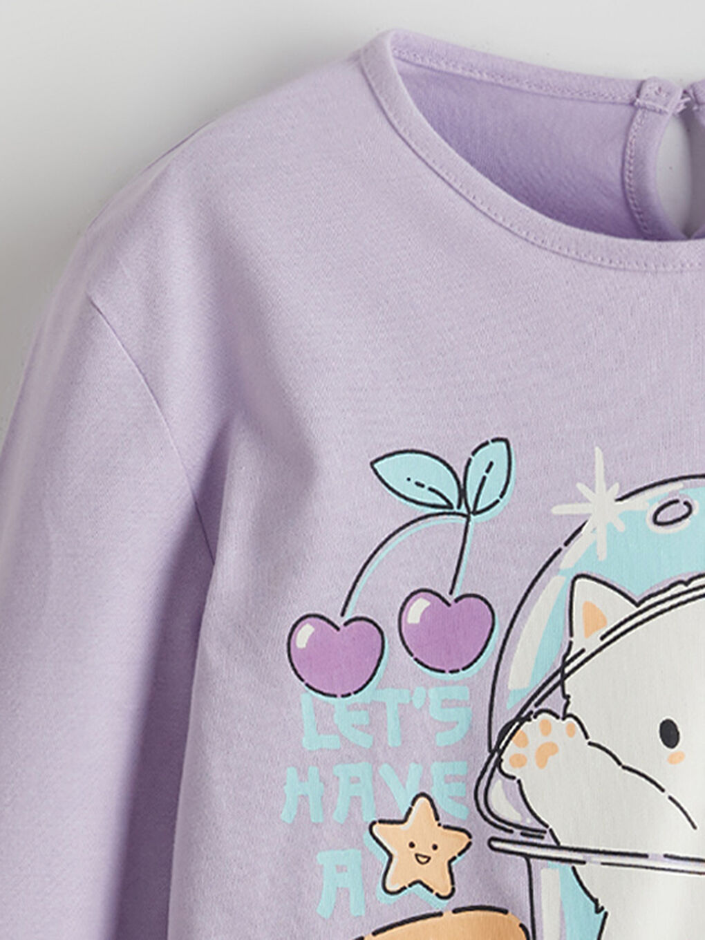 Lila Bisiklet Yaka Baskılı Kız Çocuk Tişört-2