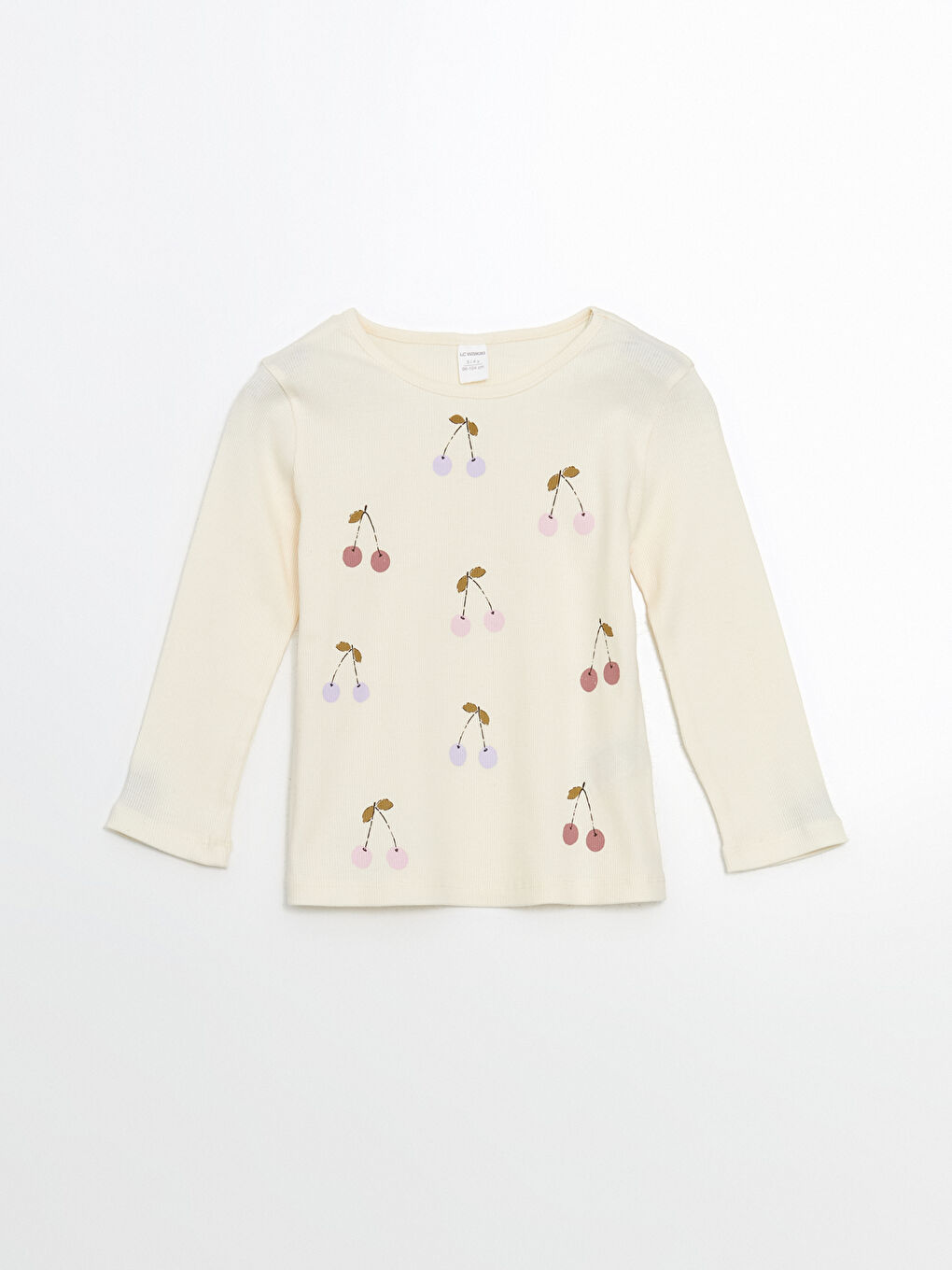 Ekru Kiraz Baskılı Kız Çocuk Tişört 2'li-1