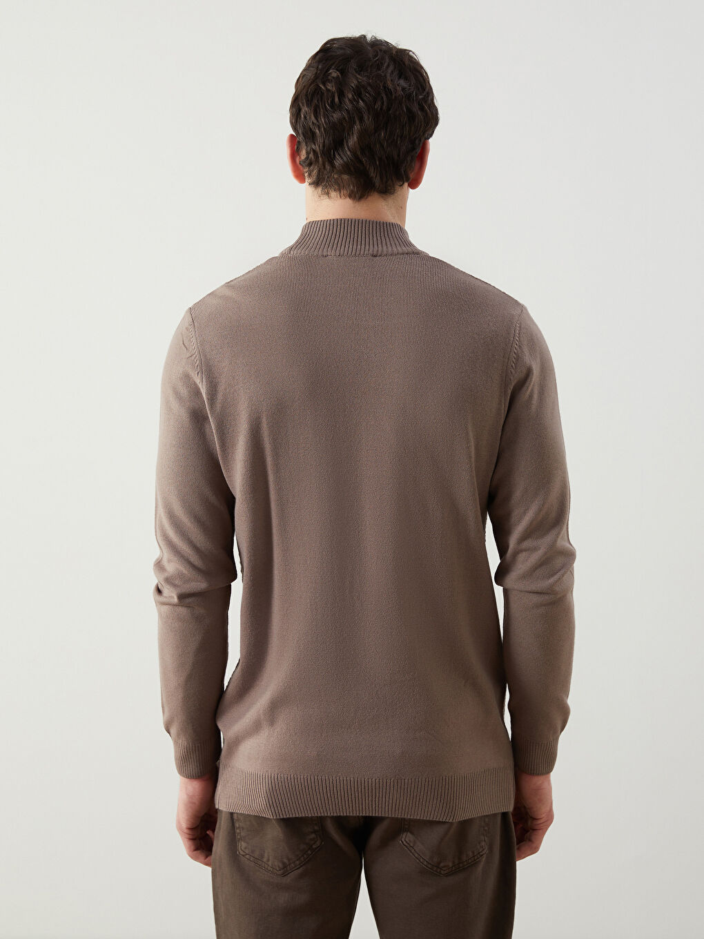 Bej Yarım Balıkçı Yaka Uzun Kollu Erkek Triko Kazak-3