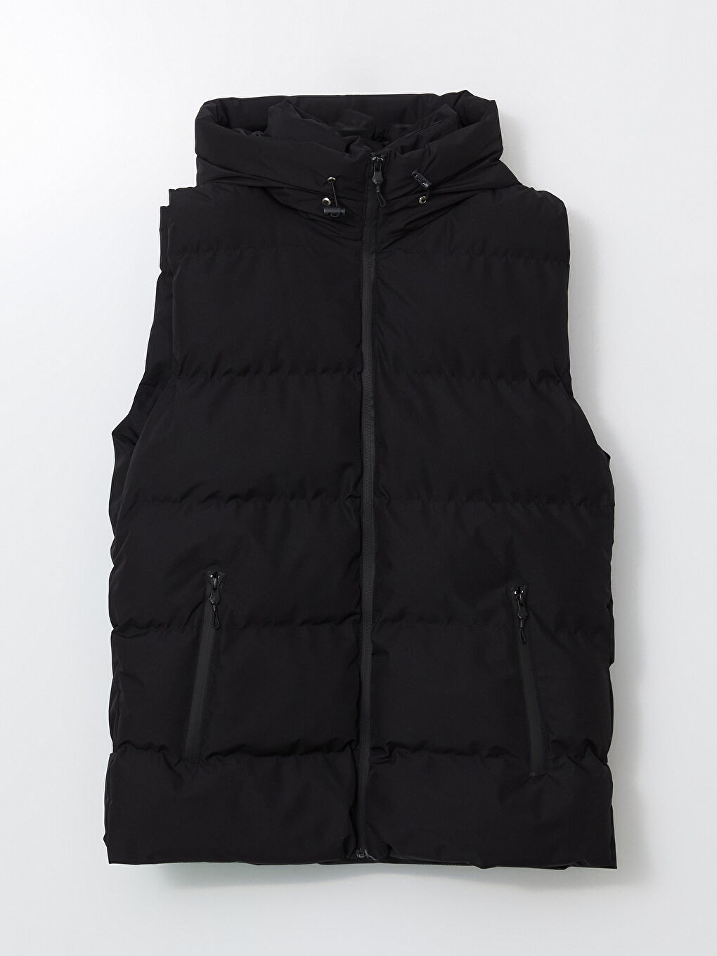 Siyah Standart Kalıp Kapüşonlu Erkek Şişme Yelek-5