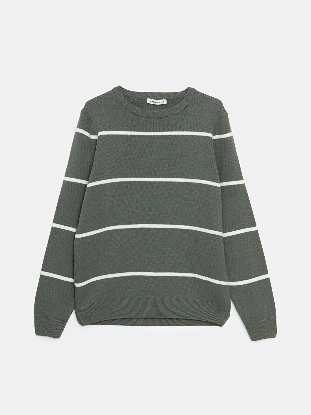 Yeşil Bisiklet Yaka Uzun Kollu Çizgili Erkek Triko Kazak-5