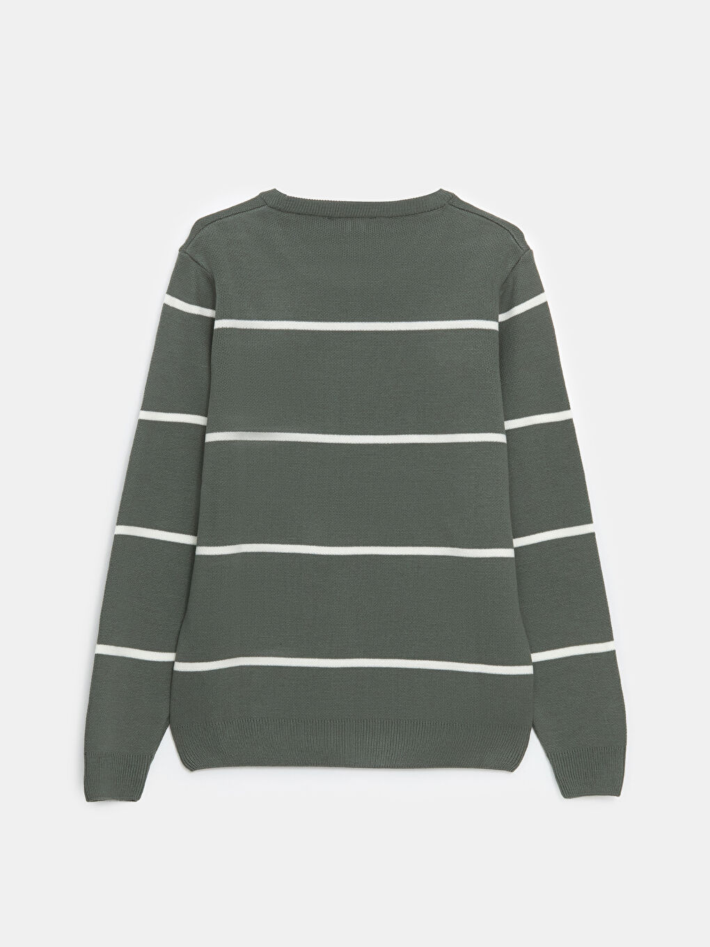 Yeşil Bisiklet Yaka Uzun Kollu Çizgili Erkek Triko Kazak-6