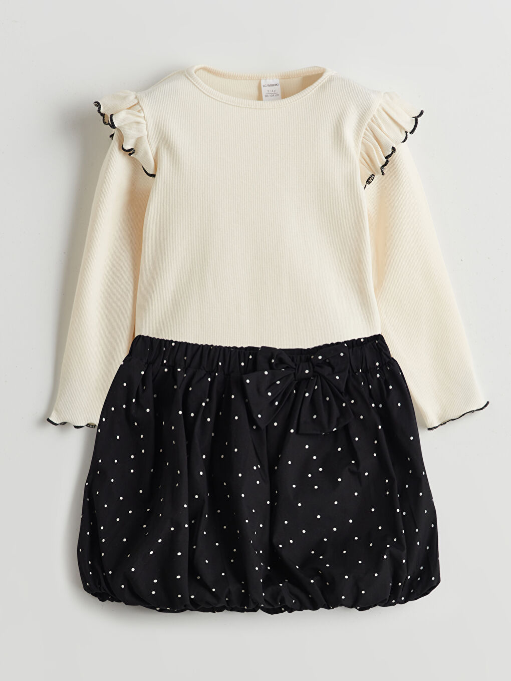 Ekru Fırfırlı Kız Çocuk Bluz ve Etek 2'li