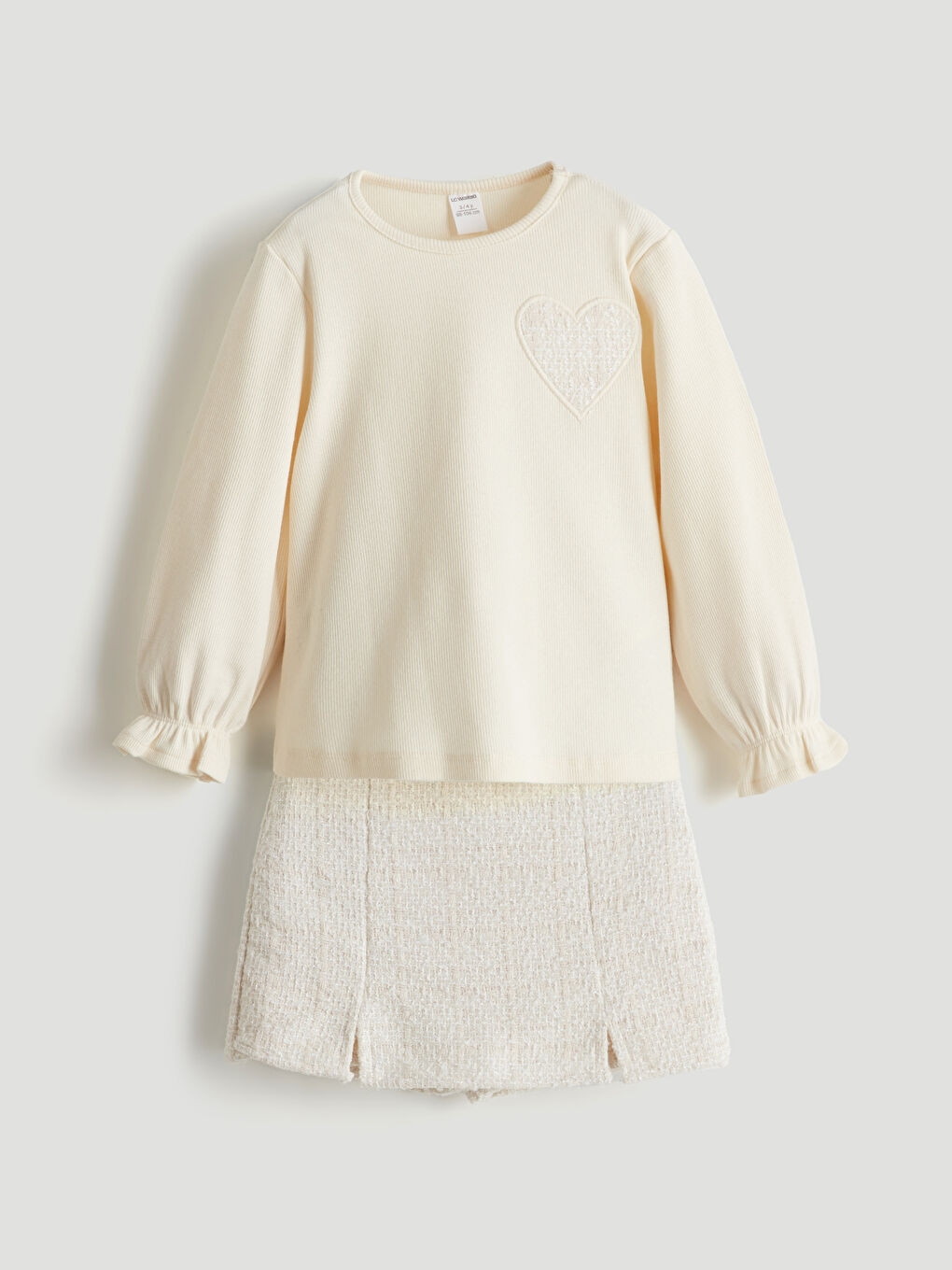 Ekru Bisiklet Yaka Kız Çocuk Bluz ve Şort Etek 2'li