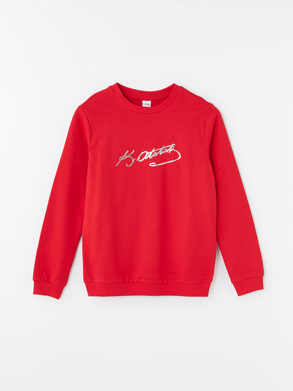 Kırmızı Bisiklet Yaka Atatürk İmza Baskılı Kız Çocuk Sweatshirt-4