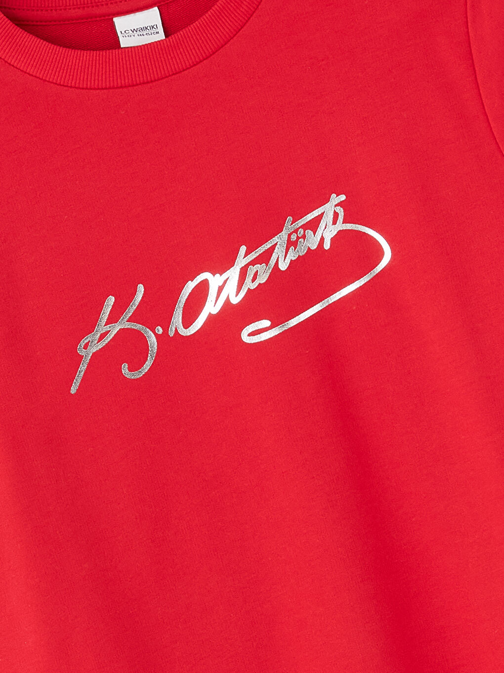 Kırmızı Bisiklet Yaka Atatürk İmza Baskılı Kız Çocuk Sweatshirt-5