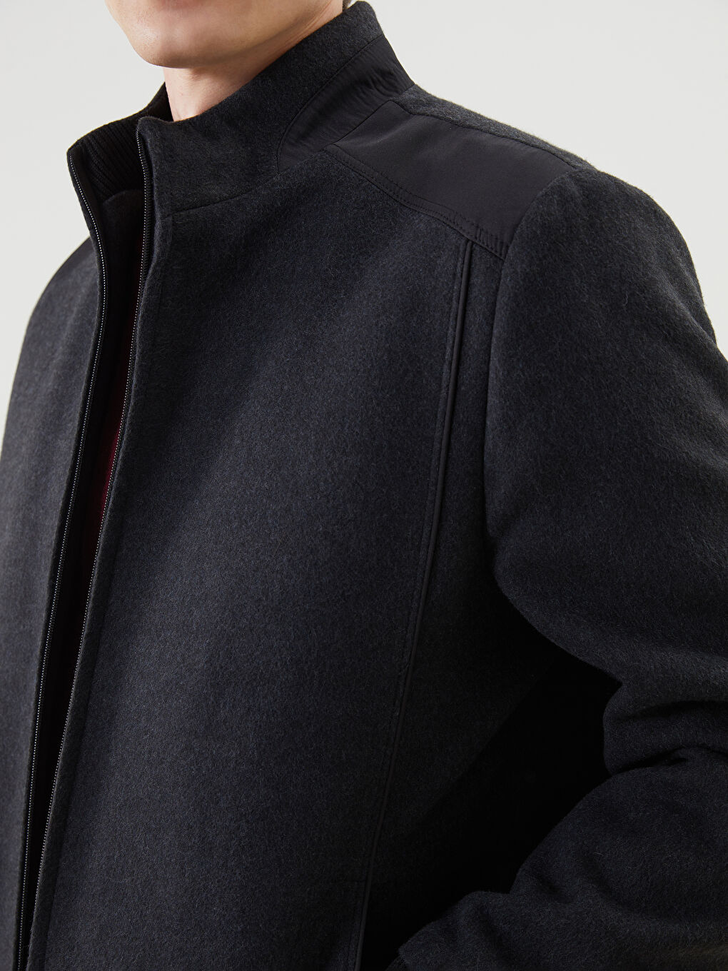 Gri Standart Kalıp Dik Yaka Erkek Mont-2