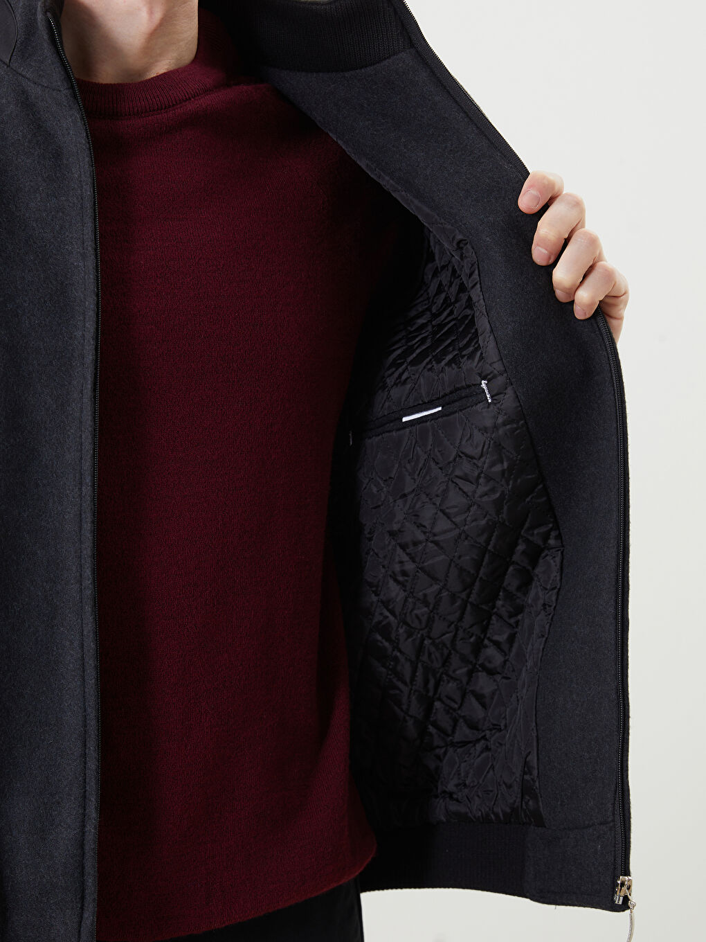 Gri Standart Kalıp Dik Yaka Erkek Mont-3