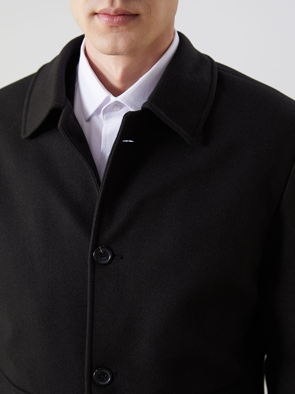 Siyah Rahat Kalıp Ceket Yaka Erkek Kaşe Kaban-2