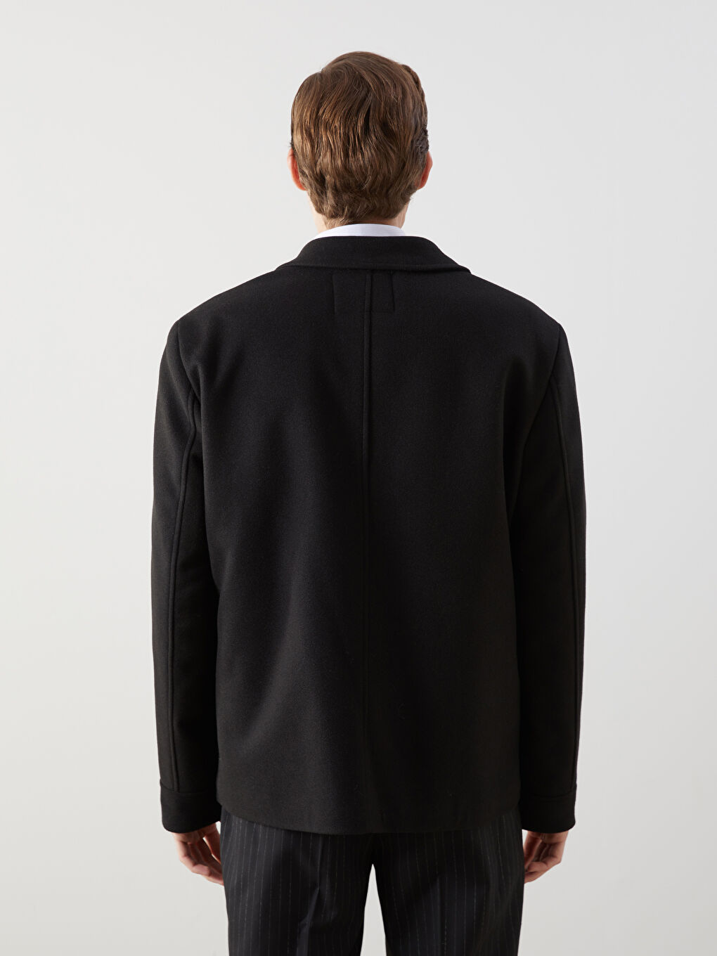 Siyah Rahat Kalıp Ceket Yaka Erkek Kaşe Kaban-4