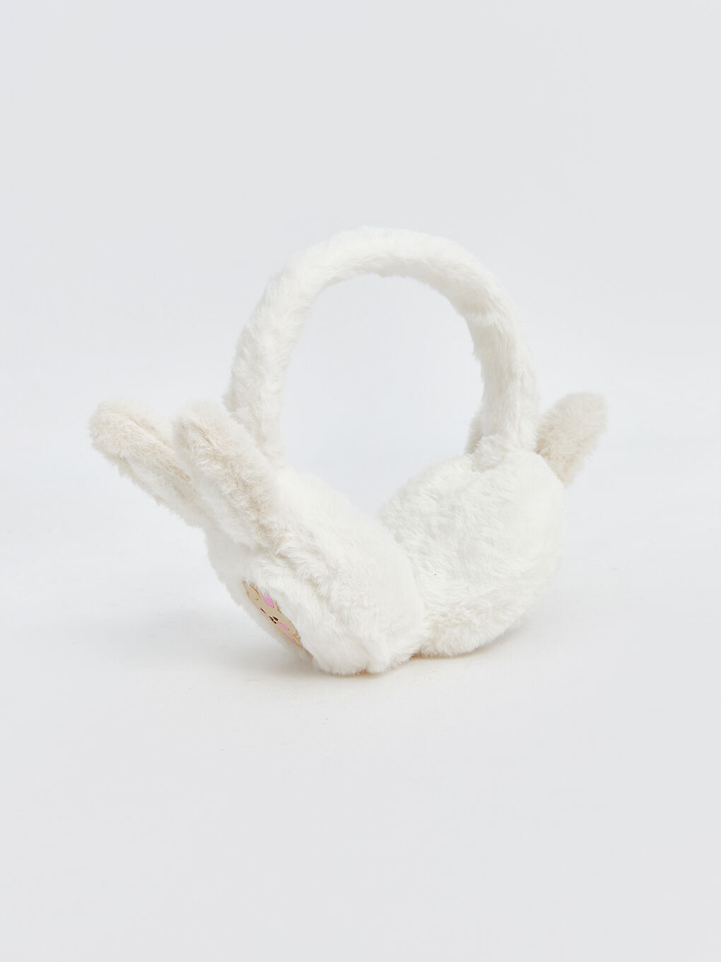 Ekru Tavşan Nakışlı Kız Çocuk Pelüş Kulaklık