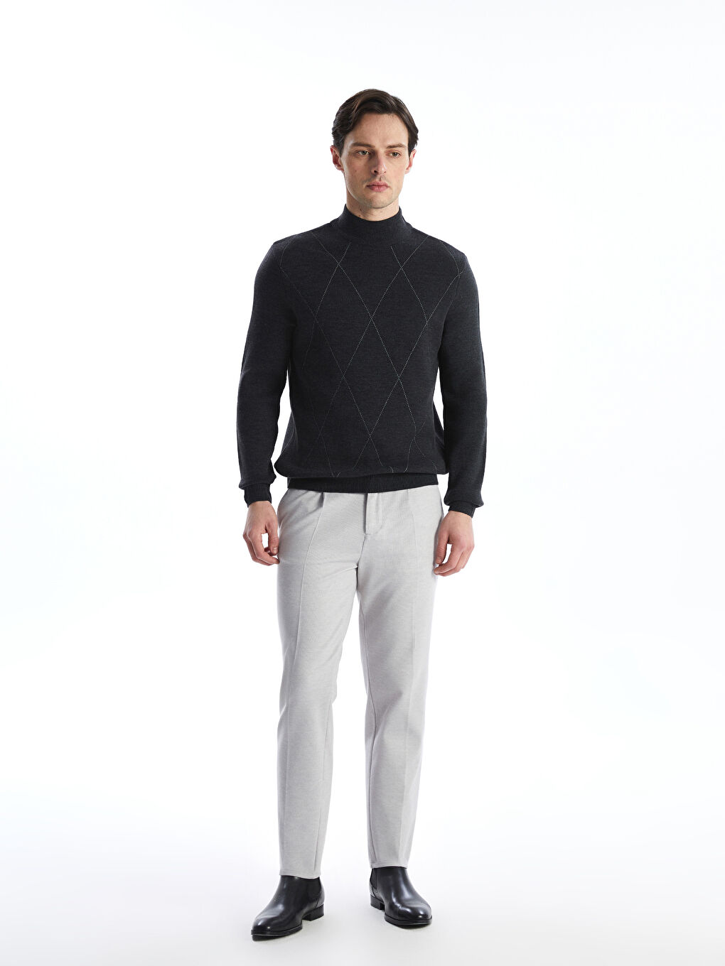 Turtleneck Long Sleeve Patterned Men's Knitwear Sweater -W5EQ32Z8-DGR