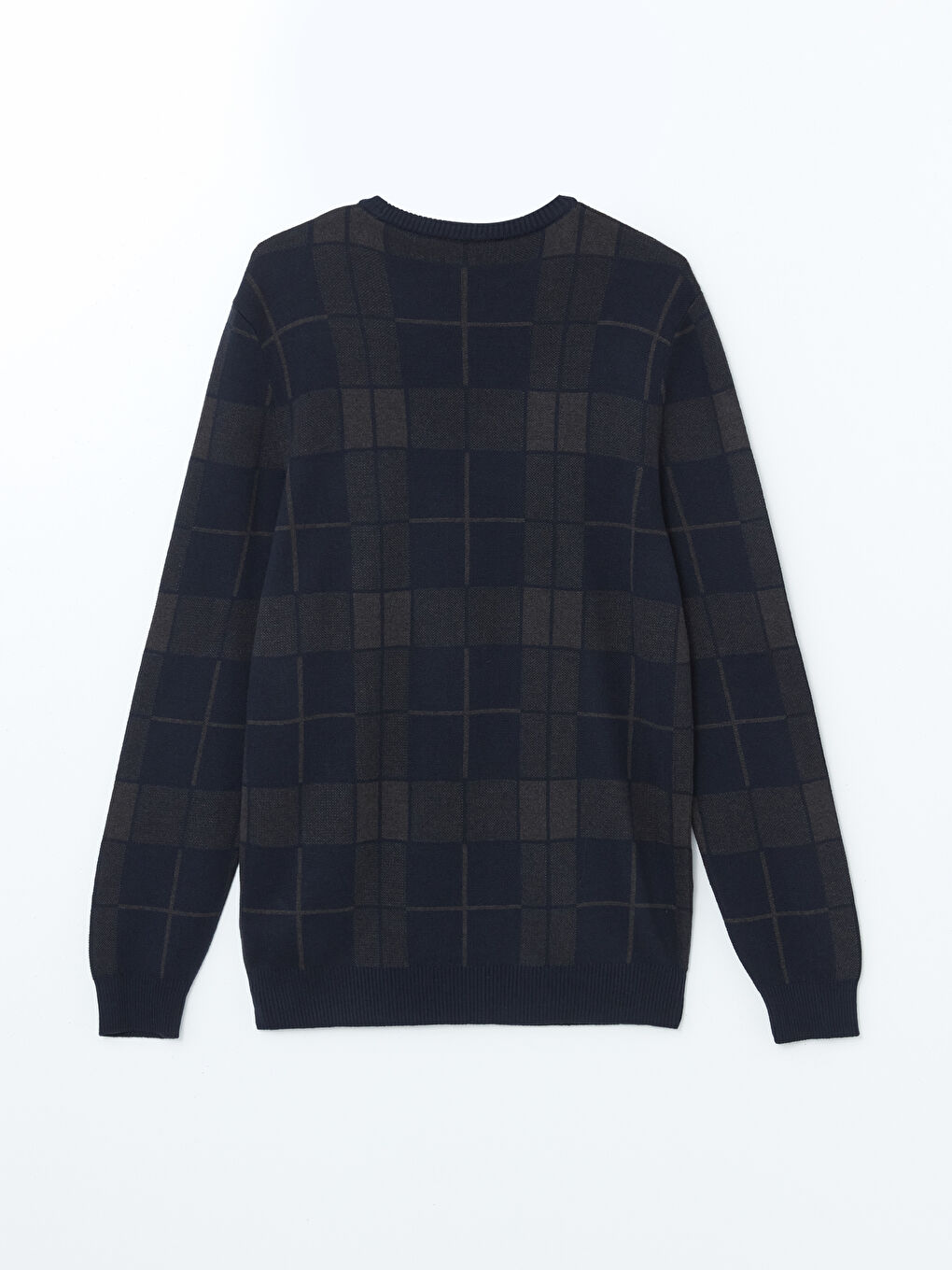 Lacivert Bisiklet Yaka Uzun Kollu Ekose Erkek Triko Kazak-9