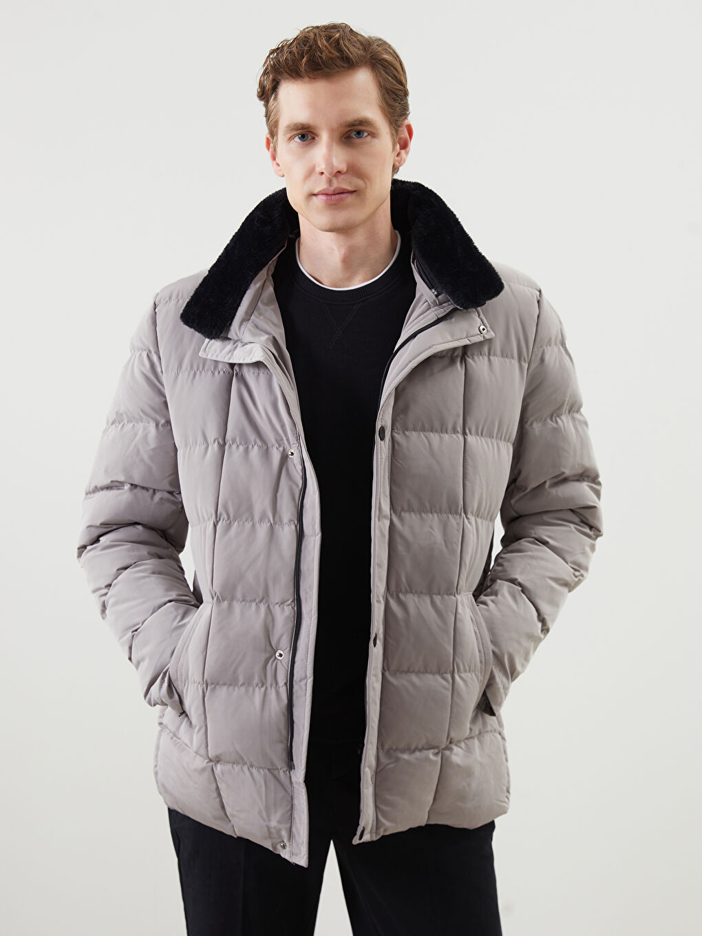 Bej Standart Kalıp Erkek Şişme Mont