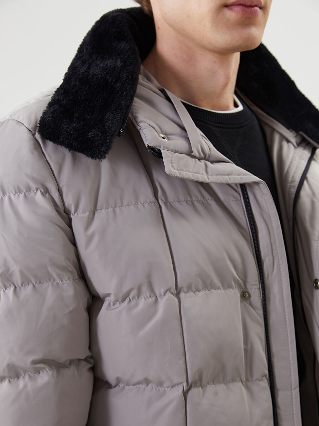 Bej Standart Kalıp Erkek Şişme Mont-3