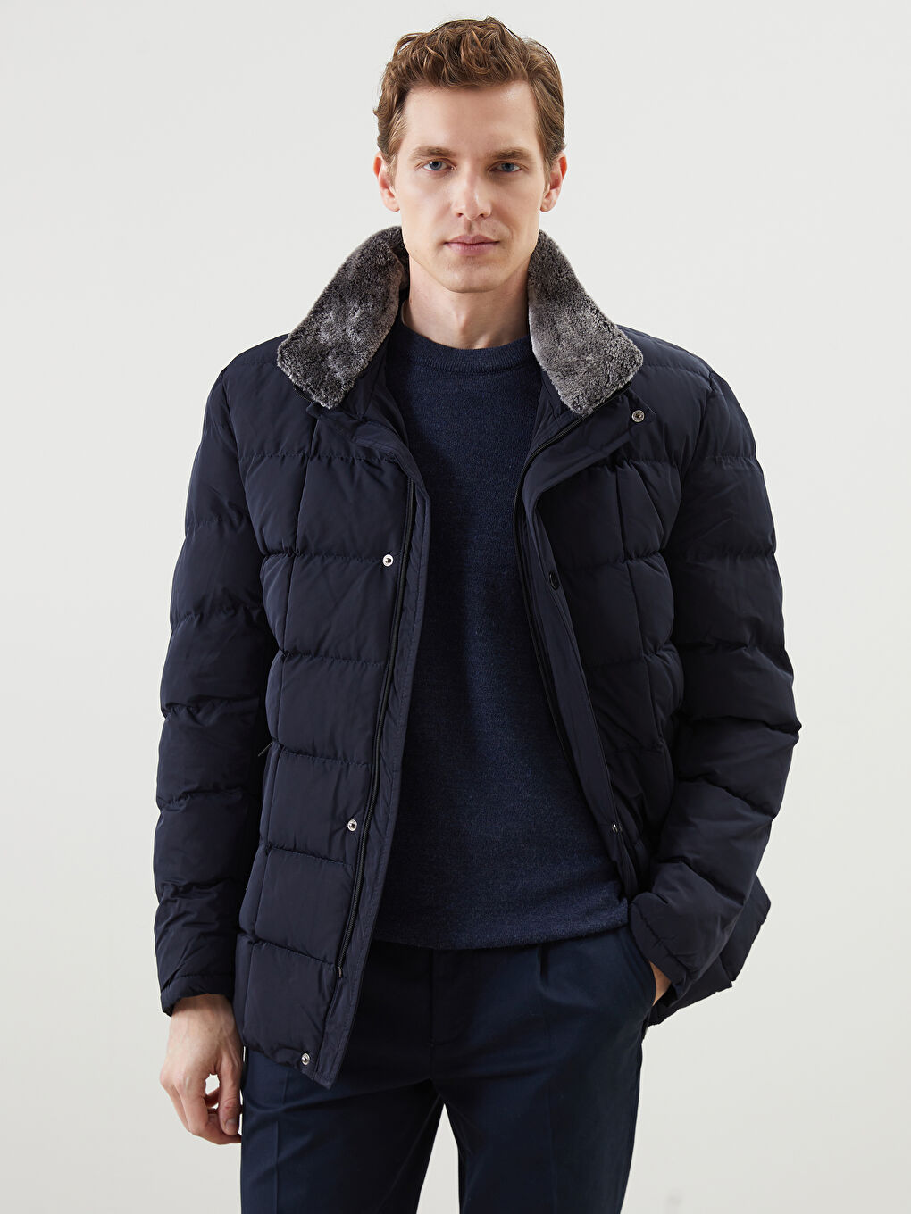 Lacivert Standart Kalıp Erkek Şişme Mont