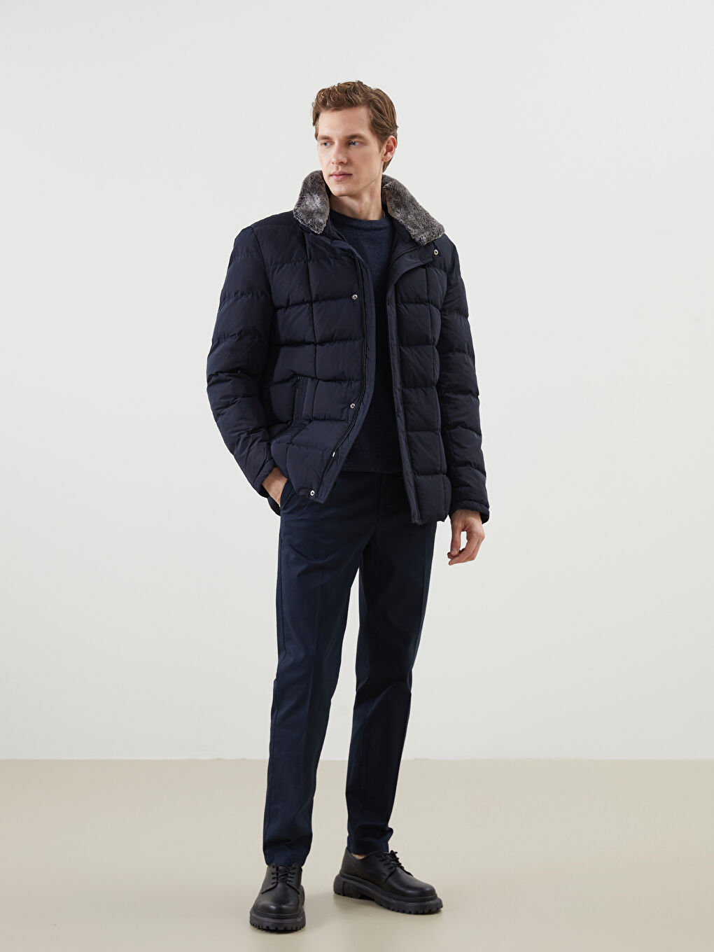 Lacivert Standart Kalıp Erkek Şişme Mont-1