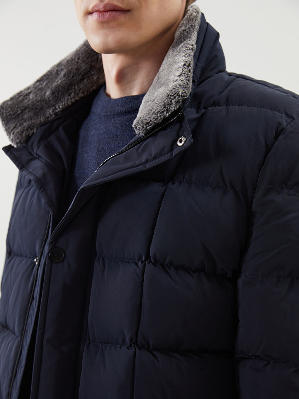 Lacivert Standart Kalıp Erkek Şişme Mont-2