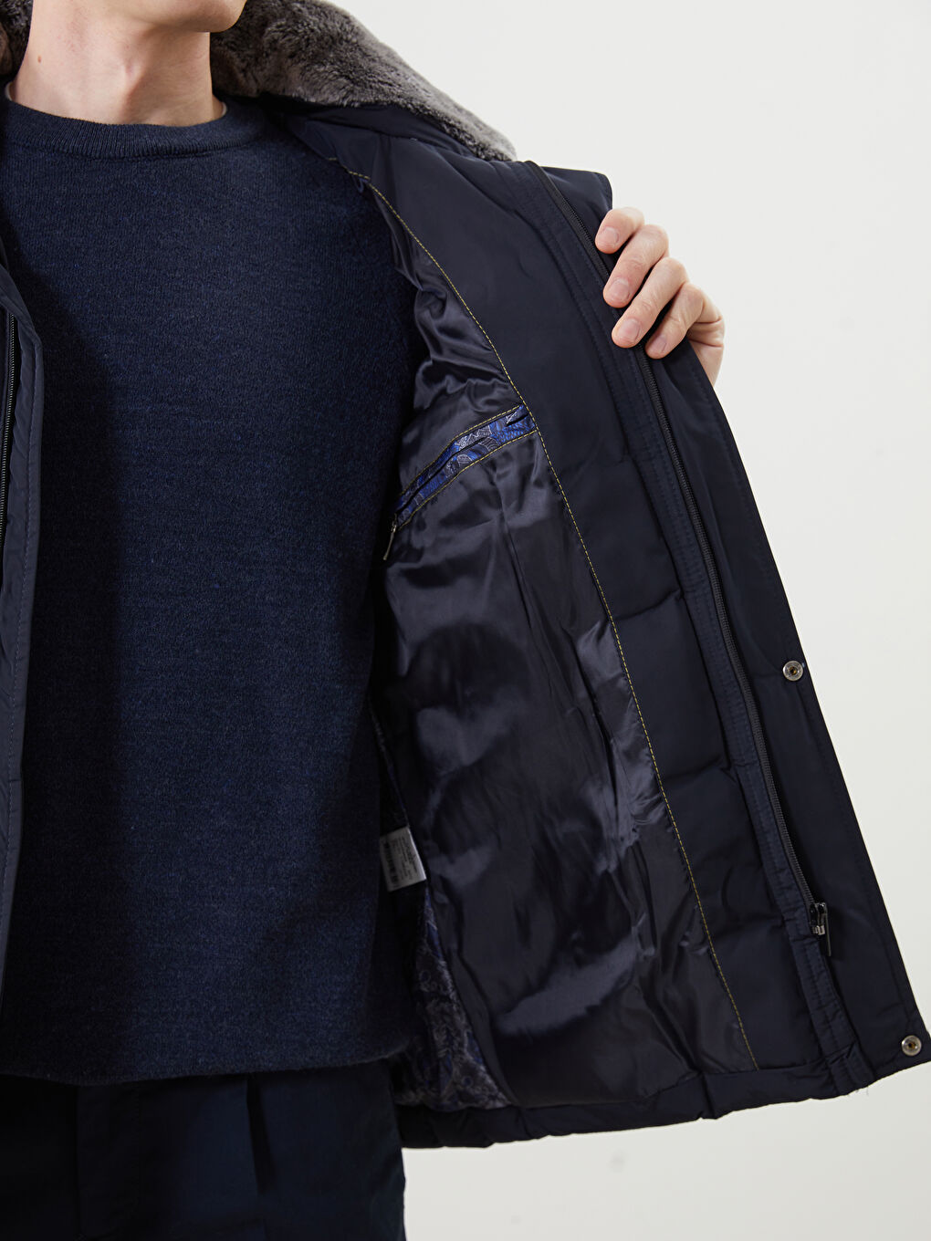 Lacivert Standart Kalıp Erkek Şişme Mont-3