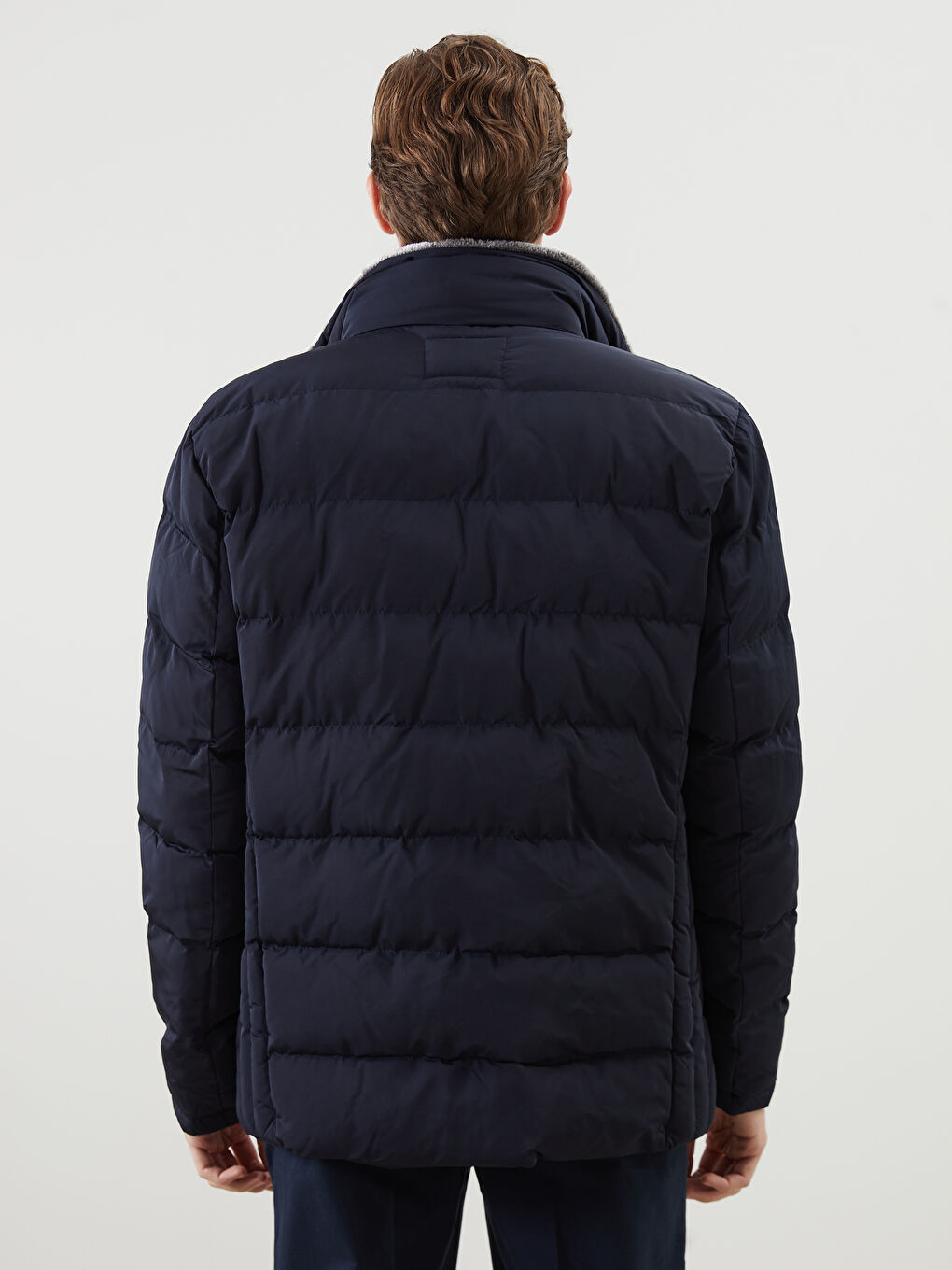 Lacivert Standart Kalıp Erkek Şişme Mont-4