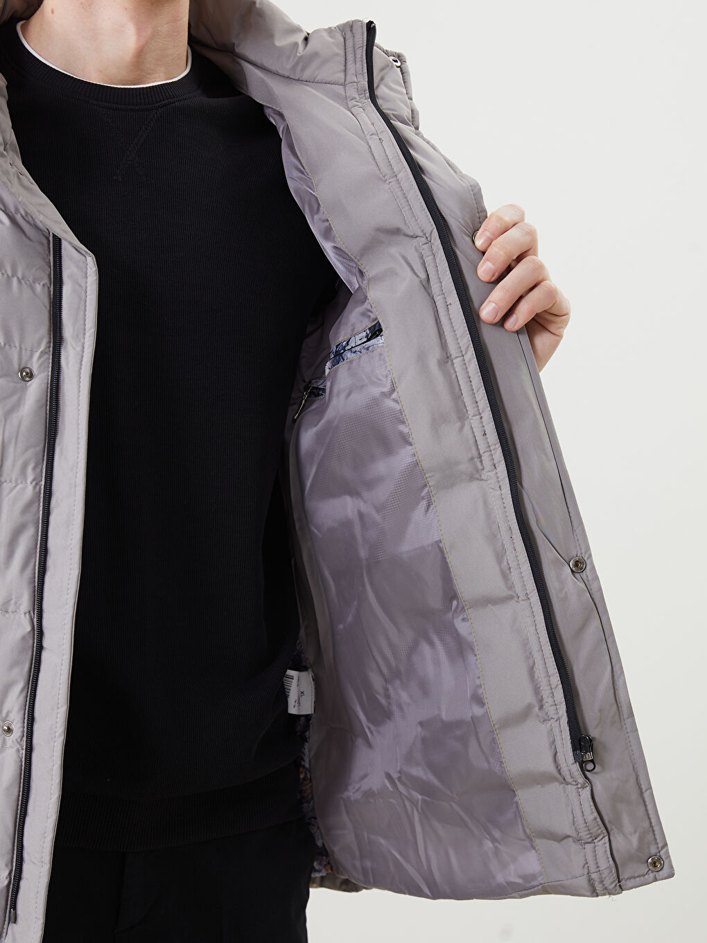 Bej Standart Kalıp Kapüşonlu Erkek Şişme Mont-2