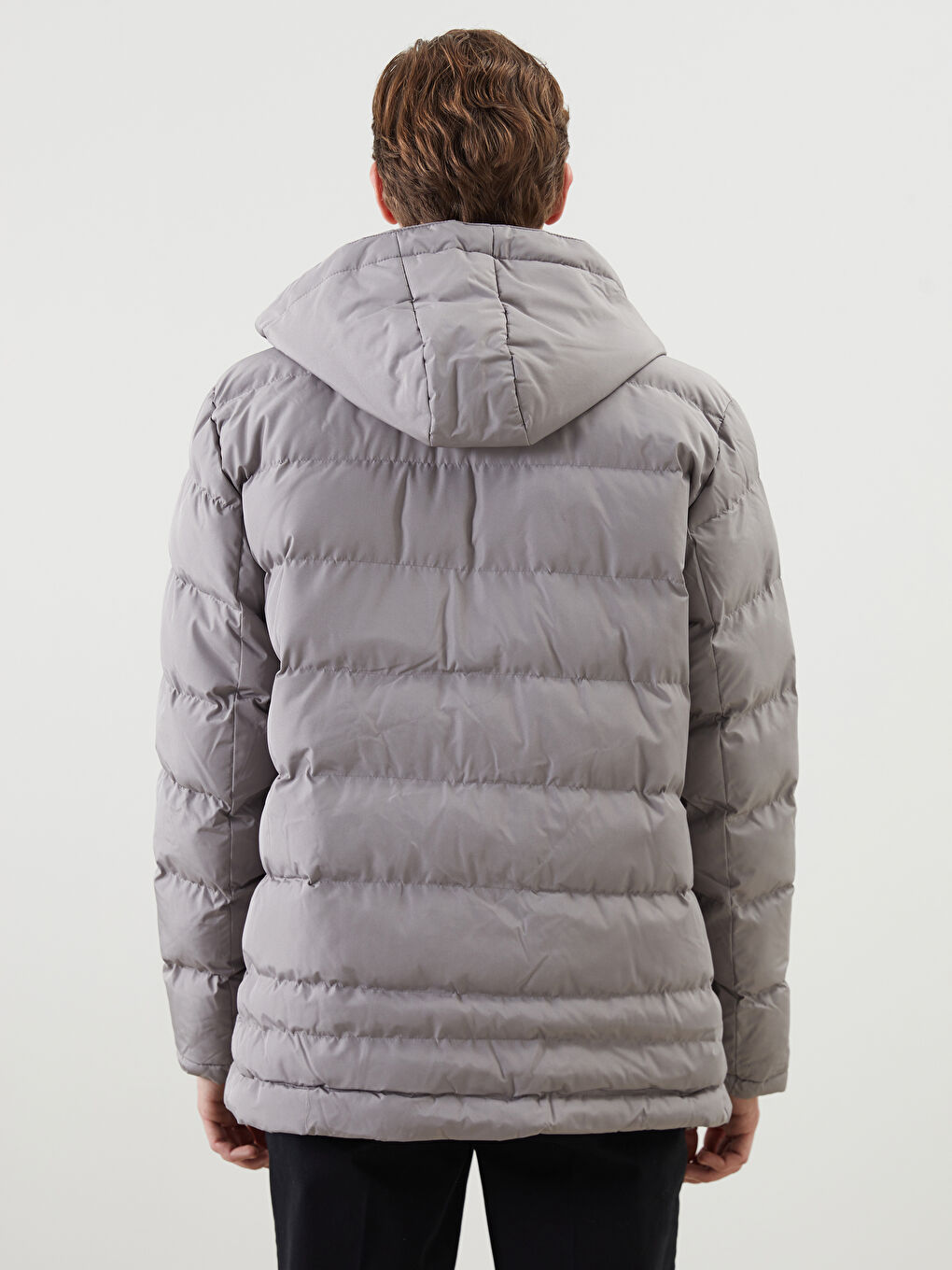 Bej Standart Kalıp Kapüşonlu Erkek Şişme Mont-4