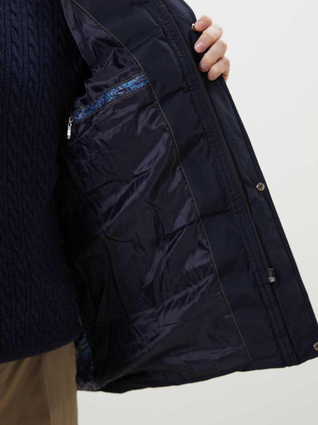 Lacivert Standart Kalıp Kapüşonlu Erkek Şişme Mont-3